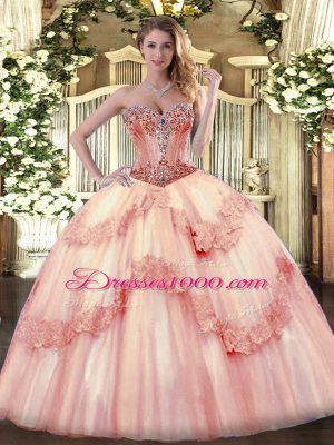 Top Selling Lace Up 15th Birthday Dress Baby Pink for Sweet 16 and Quinceanera with Beading and Appliques