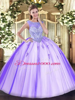 Scoop Sleeveless Zipper Sweet 16 Quinceanera Dress Lavender Tulle