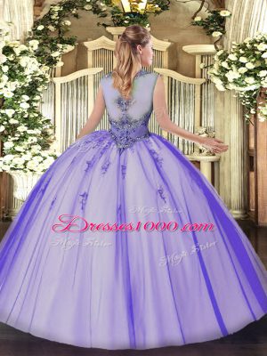 Scoop Sleeveless Zipper Sweet 16 Quinceanera Dress Lavender Tulle