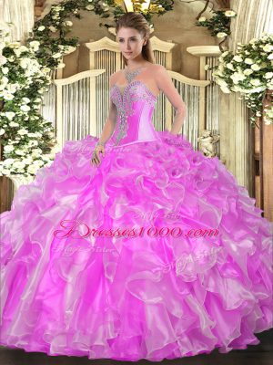 Exquisite Organza Sweetheart Sleeveless Lace Up Beading and Ruffles Sweet 16 Dresses in Lilac