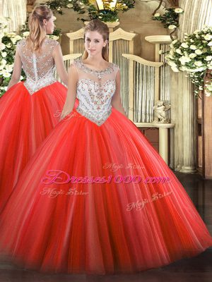 Vintage Tulle Sleeveless Floor Length Quinceanera Dress and Beading