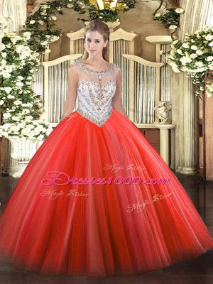 Vintage Tulle Sleeveless Floor Length Quinceanera Dress and Beading