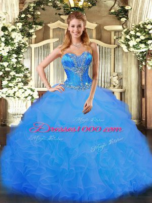 Dramatic Sweetheart Sleeveless Organza Quinceanera Dress Beading and Ruffles Lace Up