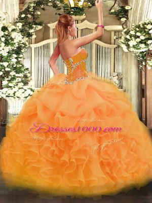 Dramatic Sweetheart Sleeveless Organza Quinceanera Dress Beading and Ruffles Lace Up