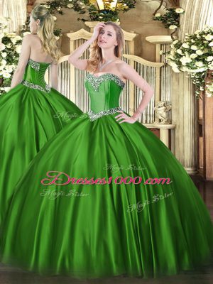 Sweet Beading Sweet 16 Dresses Green Lace Up Sleeveless Floor Length
