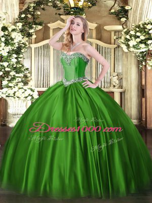 Sweet Beading Sweet 16 Dresses Green Lace Up Sleeveless Floor Length