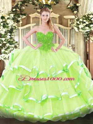 Floor Length Ball Gowns Sleeveless Yellow Green Quinceanera Gown Lace Up