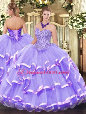 Custom Designed Organza Sweetheart Sleeveless Lace Up Appliques and Ruffled Layers 15th Birthday Dress in Lavender