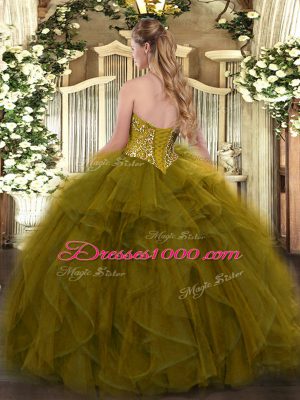 Amazing Ball Gowns Vestidos de Quinceanera Olive Green Sweetheart Tulle Sleeveless Floor Length Lace Up