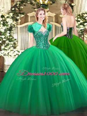 Turquoise Ball Gown Prom Dress Military Ball and Sweet 16 and Quinceanera with Beading Sweetheart Sleeveless Lace Up