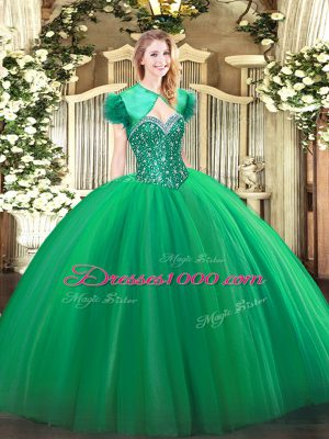 Turquoise Ball Gown Prom Dress Military Ball and Sweet 16 and Quinceanera with Beading Sweetheart Sleeveless Lace Up