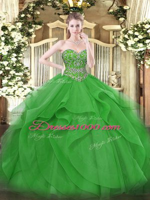 Beading and Ruffles Quinceanera Dresses Green Lace Up Sleeveless Floor Length