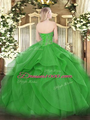 Beading and Ruffles Quinceanera Dresses Green Lace Up Sleeveless Floor Length