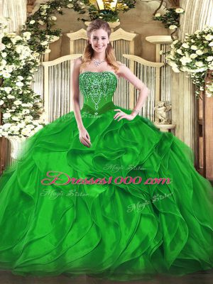 Ball Gowns Ball Gown Prom Dress Green Strapless Organza Sleeveless Floor Length Lace Up