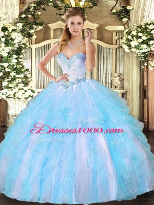 Elegant Sweetheart Sleeveless Lace Up 15 Quinceanera Dress Aqua Blue Tulle