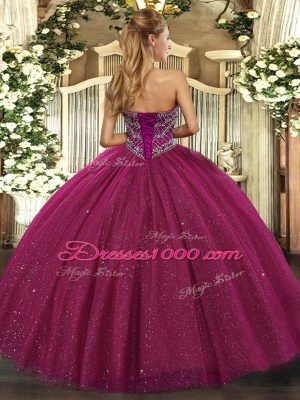 Floor Length Purple Quinceanera Gowns Tulle Sleeveless Beading