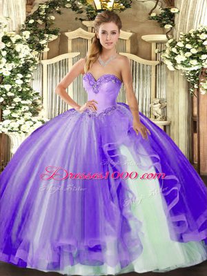 Beautiful Sweetheart Sleeveless Tulle 15 Quinceanera Dress Beading and Ruffles Lace Up