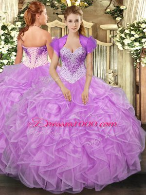 Customized Organza Sleeveless Floor Length Quinceanera Gown and Beading and Ruffles