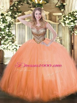 Designer Floor Length Lace Up 15 Quinceanera Dress Orange Red for Sweet 16 and Quinceanera with Beading