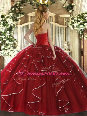 High Class Fuchsia Sleeveless Floor Length Ruffles Lace Up 15 Quinceanera Dress