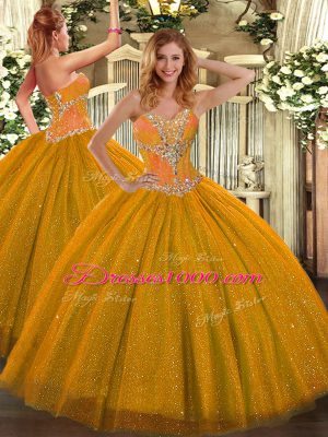 Elegant Tulle Sleeveless Floor Length Sweet 16 Dress and Beading