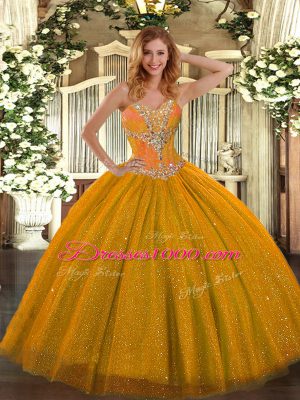 Elegant Tulle Sleeveless Floor Length Sweet 16 Dress and Beading