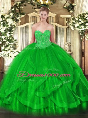 Customized Floor Length Green 15 Quinceanera Dress Sweetheart Sleeveless Lace Up
