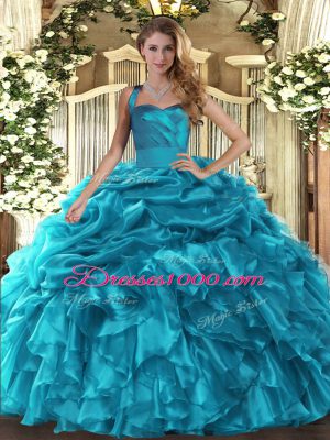 Charming Floor Length Ball Gowns Sleeveless Teal Quinceanera Gowns Lace Up