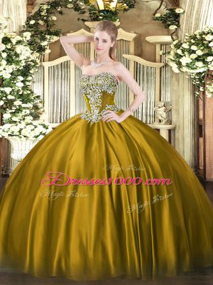 Luxurious Floor Length Lace Up Sweet 16 Quinceanera Dress Brown for Military Ball and Sweet 16 and Quinceanera with Beading