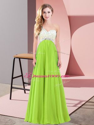 New Arrival Chiffon Lace Up One Shoulder Sleeveless Floor Length Homecoming Dress Beading