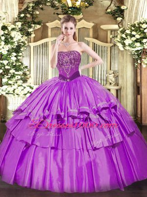 Sleeveless Lace Up Floor Length Beading and Ruffled Layers Ball Gown Prom Dress