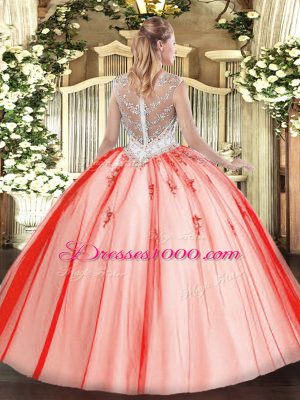Custom Made Sleeveless Floor Length Beading and Appliques Zipper Quince Ball Gowns with Lilac