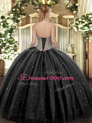 Attractive Brown Ball Gowns Halter Top Sleeveless Tulle Floor Length Lace Up Beading Sweet 16 Quinceanera Dress