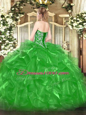 Cute Green Lace Up Sweetheart Beading and Ruffles Sweet 16 Dresses Organza Sleeveless