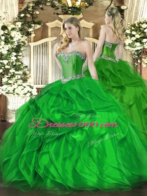 Customized Floor Length Green Quince Ball Gowns Sweetheart Sleeveless Lace Up