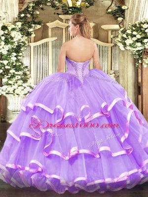 Yellow Lace Up Sweet 16 Dress Beading and Ruffled Layers Sleeveless Floor Length
