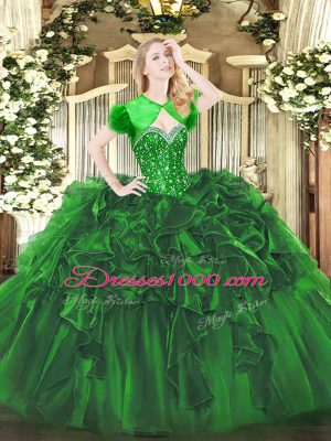 Floor Length Green Vestidos de Quinceanera Sweetheart Sleeveless Lace Up
