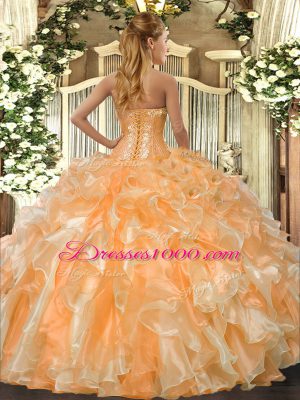 Sleeveless Lace Up Floor Length Beading and Ruffles Quinceanera Gown