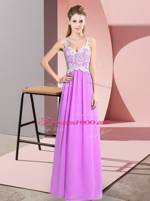 Lilac V-neck Zipper Lace Prom Party Dress Sleeveless