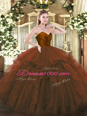 Sweetheart Sleeveless Zipper Sweet 16 Dress Brown Tulle