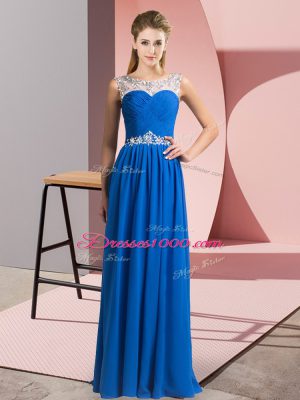 Charming Blue Clasp Handle Scoop Beading Dress for Prom Chiffon Sleeveless