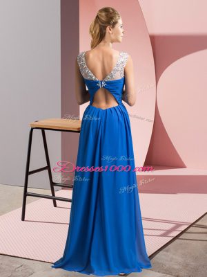 Charming Blue Clasp Handle Scoop Beading Dress for Prom Chiffon Sleeveless
