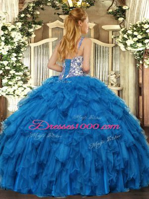 Smart Royal Blue Sleeveless Floor Length Beading and Ruffles Lace Up Sweet 16 Quinceanera Dress