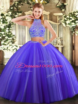 Floor Length Criss Cross Quinceanera Gowns Purple for Military Ball and Sweet 16 and Quinceanera with Beading