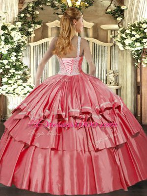 Sleeveless Lace Up Floor Length Beading and Ruffled Layers Sweet 16 Dresses