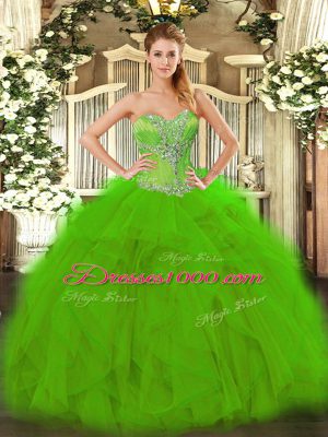 Glamorous Sweetheart Sleeveless Lace Up Sweet 16 Dresses Green Organza