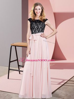 Unique Floor Length Empire Sleeveless Baby Pink Prom Gown Lace Up