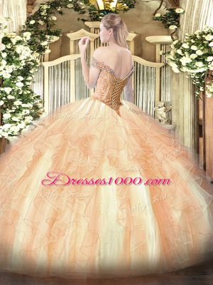 On Sale Yellow Green Sleeveless Floor Length Beading and Ruffles Lace Up Quinceanera Gowns