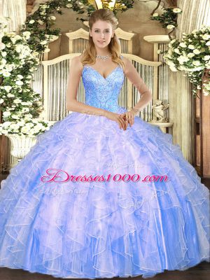 Sweet Light Blue Sleeveless Beading and Ruffles Floor Length Sweet 16 Quinceanera Dress
