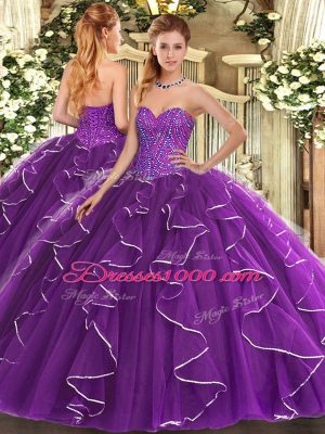 Ideal Tulle Sleeveless Floor Length Quinceanera Gown and Beading and Ruffles